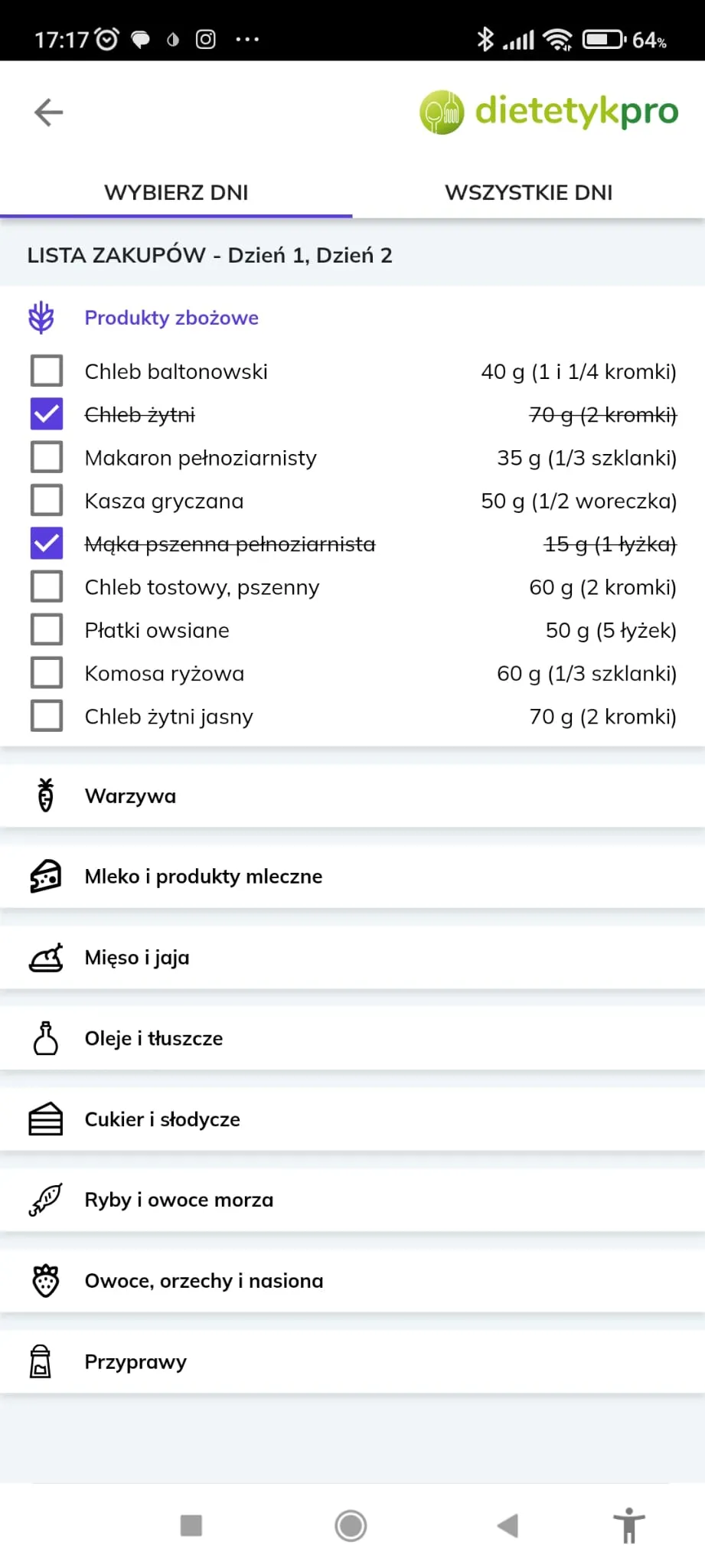 Przykładowa lista zakupów